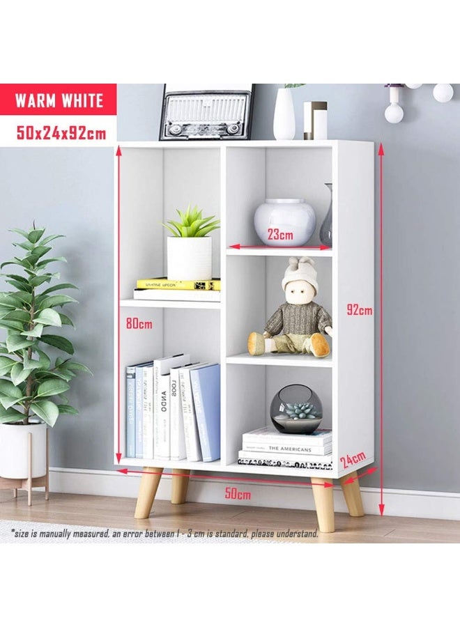 IOTXY Wooden Open Shelf Bookcase - 3-Tier Floor Standing Display Cabinet Rack with Legs, 5 Cubes Bookshelf, Warm White - Image 2